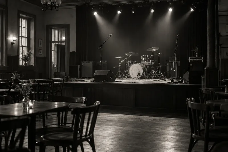 An imagined evening venue — AI-generated · Artistic interpretation, not a documented Klas concert.